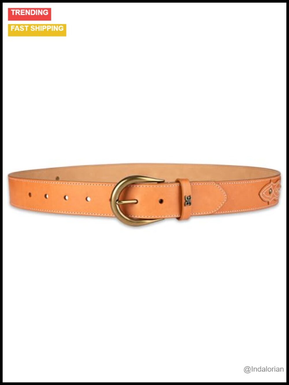 Western Embroidered Leather Belt with Gold Buckle for Jeans